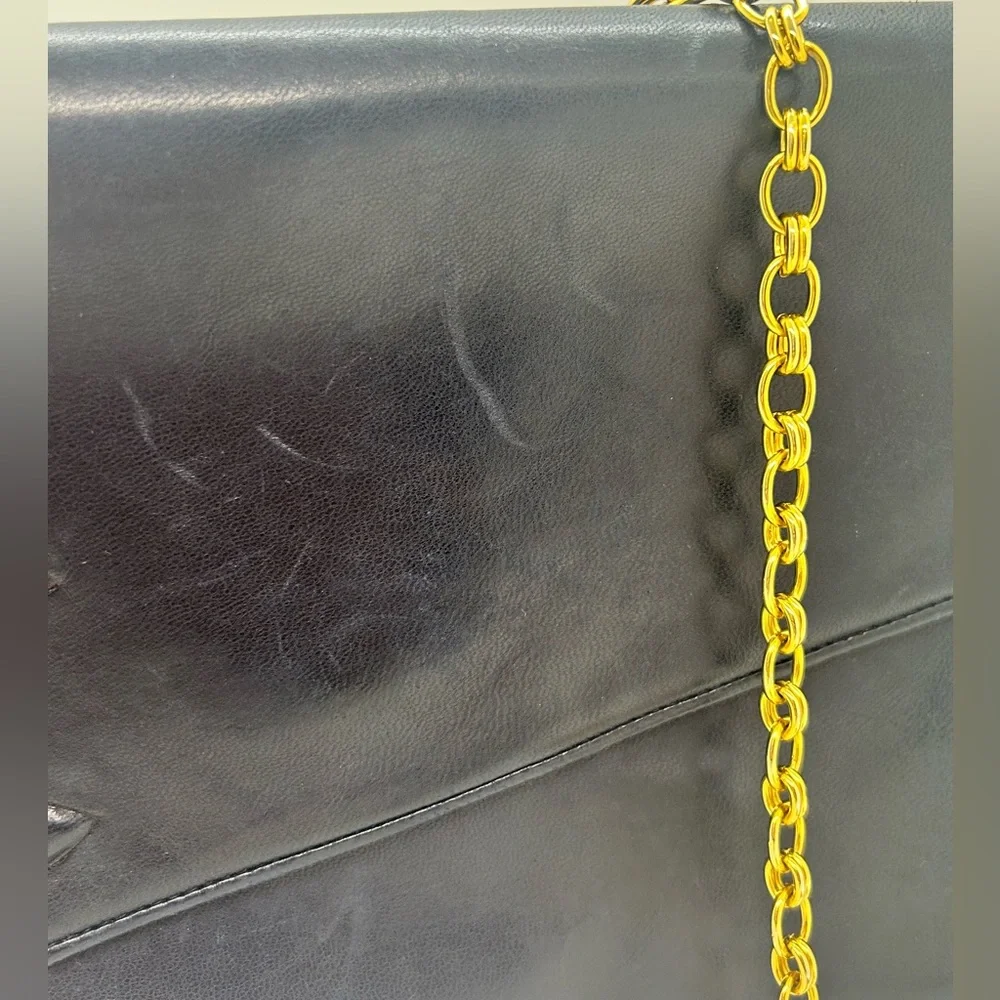 CHANEL Vintage Coco Mark Chain Navy Blue Lambskin Gold Chain Bag
